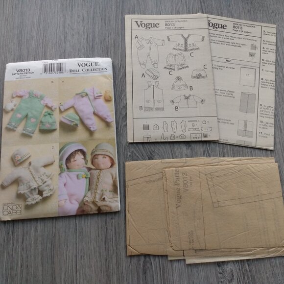 Vintage 15" Baby Doll Clothes Sewing Pattern Overalls Sleeper Jacket UNCUT Vogue - Picture 8 of 9